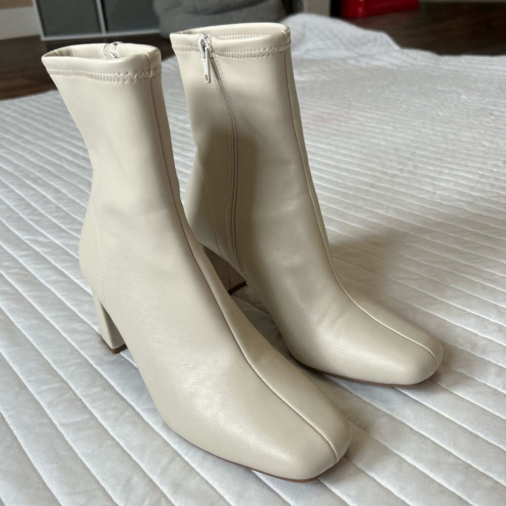 Faux Leather Cream Boots